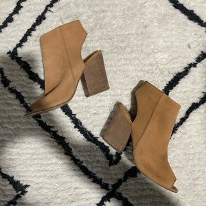 Brown Suede Open Toe Booties